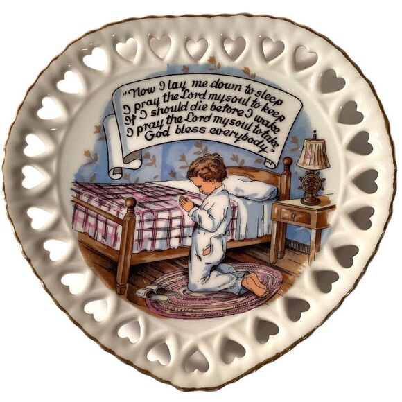Vintage "Now I Lay Me Down To Sleep" Reticulated Plate Gold Edge SWEET! - Picture 1 of 5